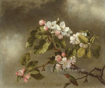 マーティン・ジョンソン・ヘッド Painting - ハチドリとリンゴの花 ロマンチックな花 マーティン・ジョンソン・ヘデ